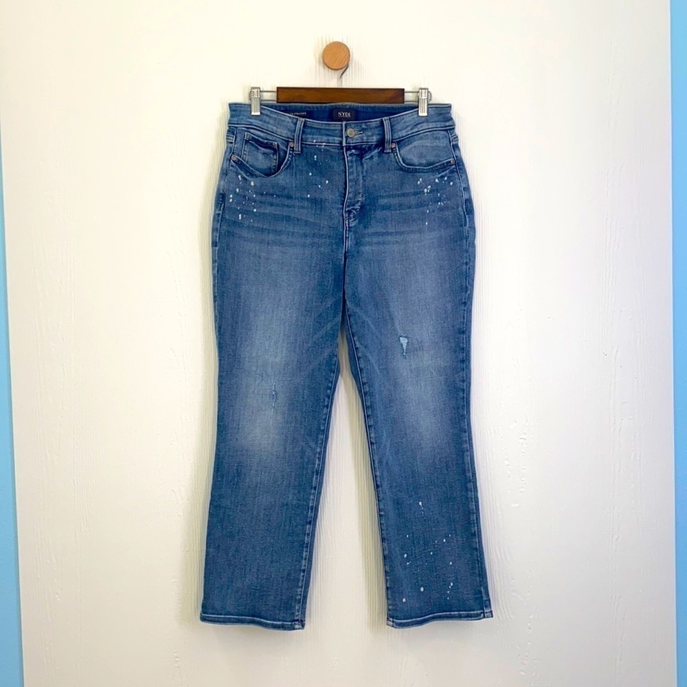 NYDJ - Marilyn Straight Light Distressed Paint Splattered Jeans Size 12